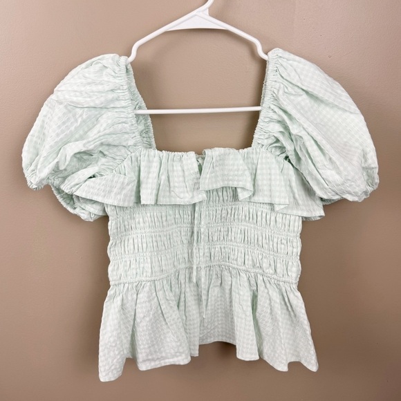 Antonio Melani Mint Ivory Woven Shayla Gingham Peplum Blouse - Picture 1 of 10